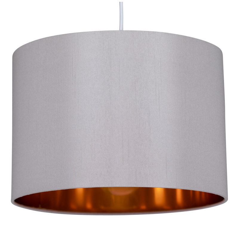 Madde 20cm H Silk Drum Pendant Shade, Grey/Copper