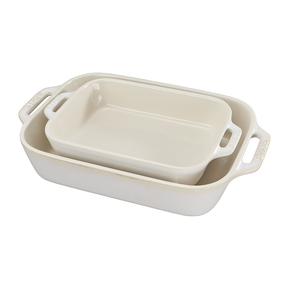 Ceramique Rectangular Baking Dish Set 2 Piece, Rustic Ivory