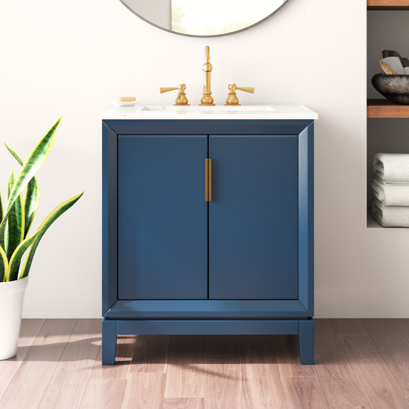 Elizabeth 30" Carrara White Marble Countertop Bath Vanity with Faucet, Monarch Blue, Hook