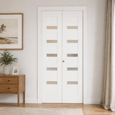 Frosted Glass Small 5-Lite Primed Bi-Fold Closet Door