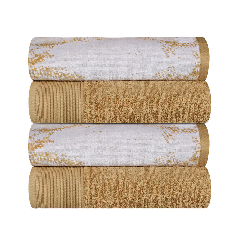 Serviette de bain solide en marbre 100% coton 4 pièces Kreager 500 GSM, Doré, Serviettes de bain - paquet de 4