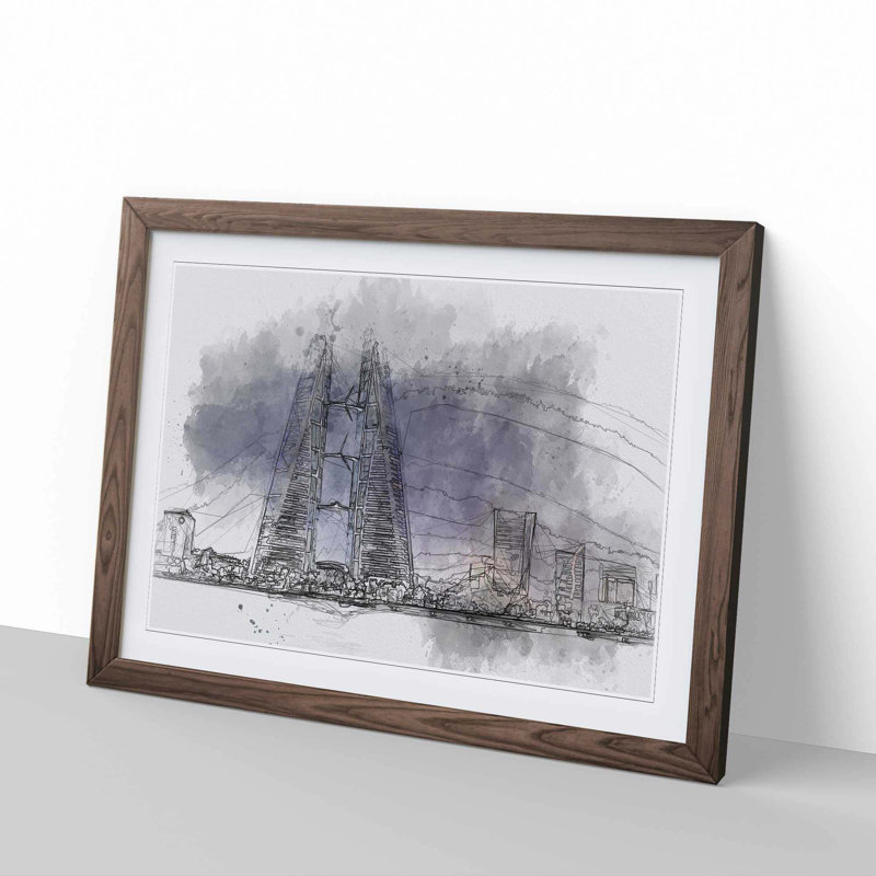 Trade Centre in Manama Bahrain in Abstract - Framed Print, Walnut, 40cm H x 60cm W x 2cm D