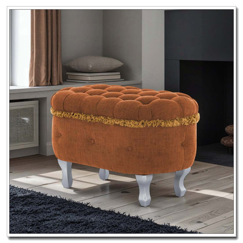 Banc de rangement avec repose-pieds en tissu, Orange