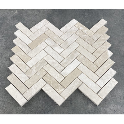 1"" x 3"" Marble Mosaic Wall & Floor Tile -  Miletos Stone Collection, M-Vanilla Herringbone