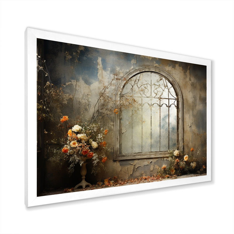 Fenêtre Hauting Floral, Cadre de coin blanc fermé, H 24 po x l 32 po x P 1 po