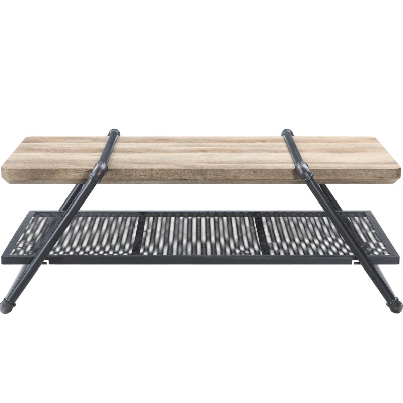 Table basse rustique avec couleurs chêne et gris sable - Structure, bois composite pour le décor de la maison, plateau en métal