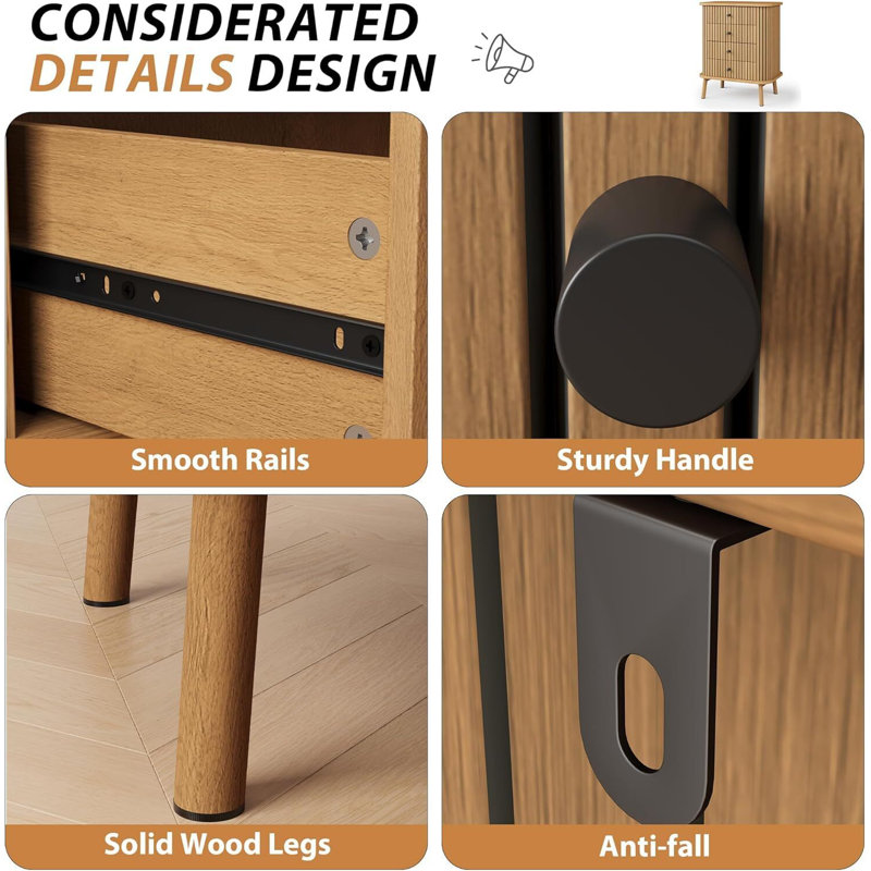 6 Drawer Dressers, With Matte Black Handles And Wood Legs