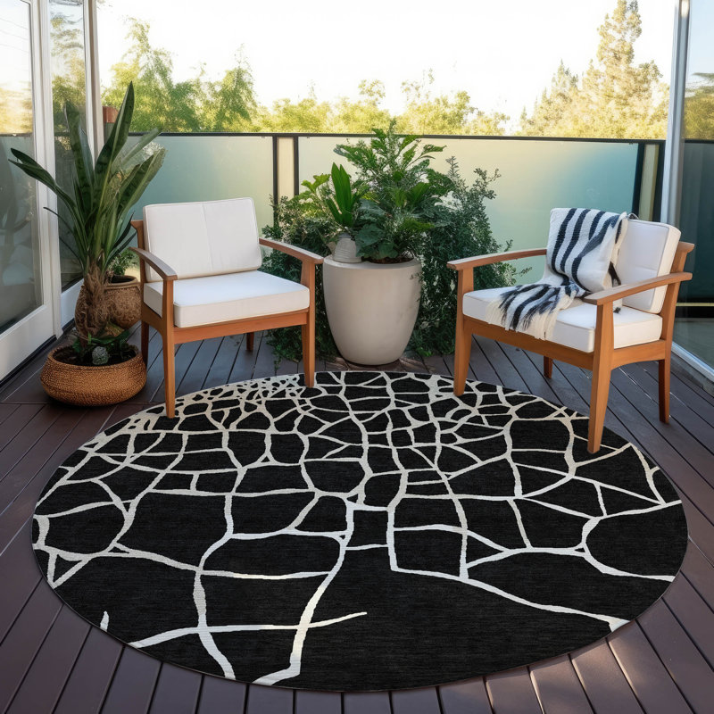 Nazira Black Washable Indoor-Outdoor Rug - , 8' x 8'