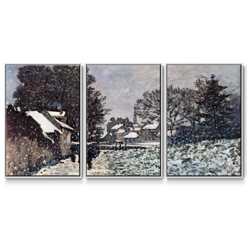 «Snow at Argenteuil» par Monet, reproduction sur toile flottante 3 pièces, H 36 po x l 75 po x P 2 po, Blanc