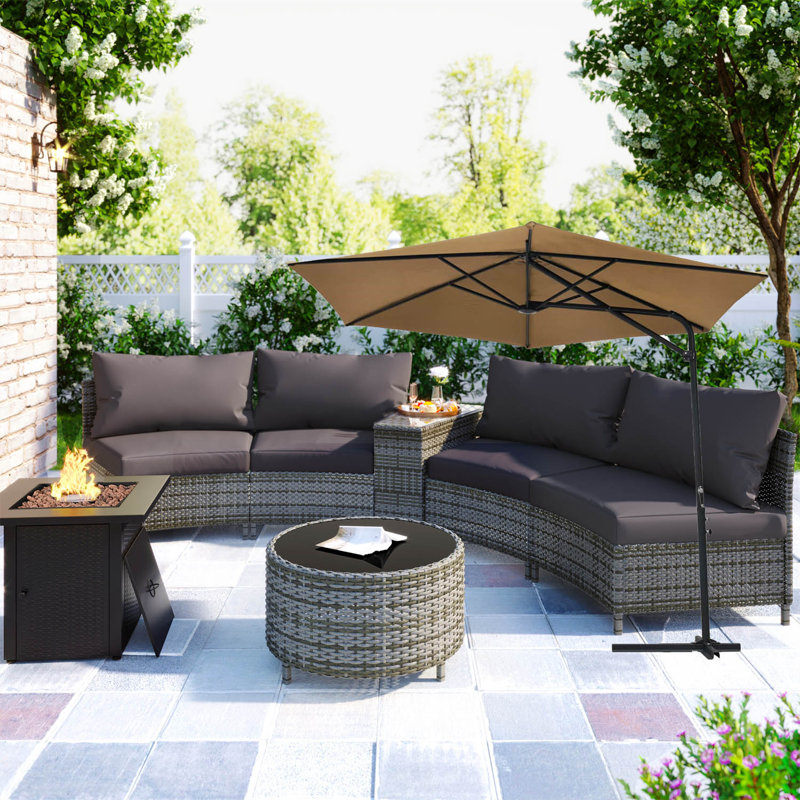 Alyvia 300 cm W X 300 cm D Hexagonal Cantilever Parasol, Crank Lift, Taupe