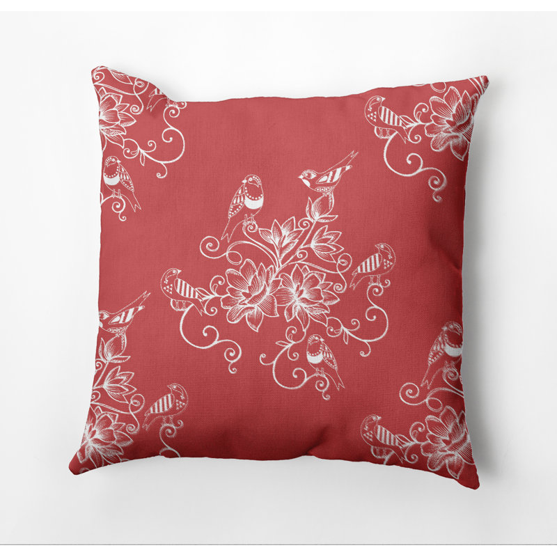 Housse et insert de coussin carré d'extérieur Botanical Blooms Morning Birds, 18 po x 18 po, Corail