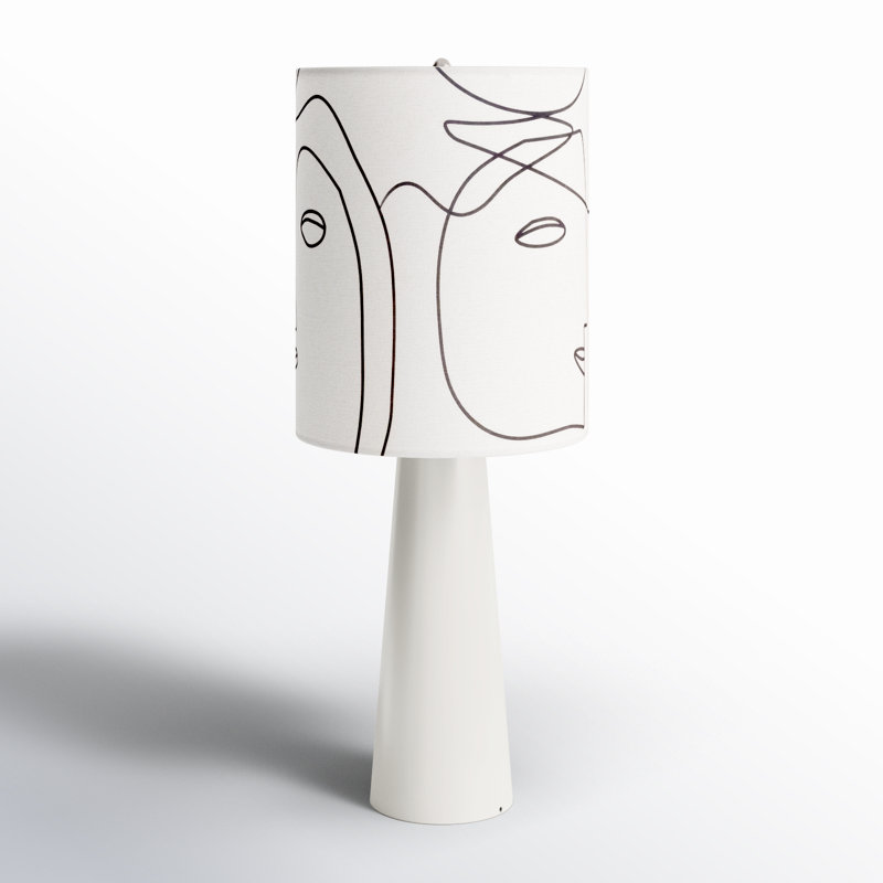 Modern Abstract Polyresin 33-Inch Face Pillar Table Lamp White - 13" x 13" x 33"