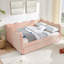 Lit de jour en vichy douillet avec couchette, sans sommier, port USB, forme de vague adorable, tissu en lin-1334970203