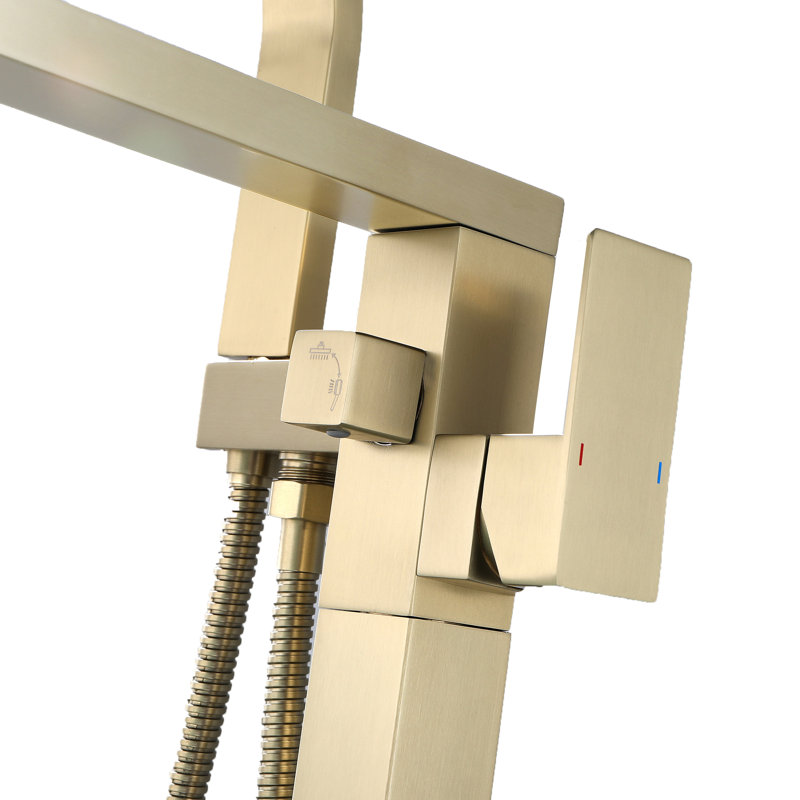 Gold Freestanding Floor Mount Tub Faucet with Hand Shower