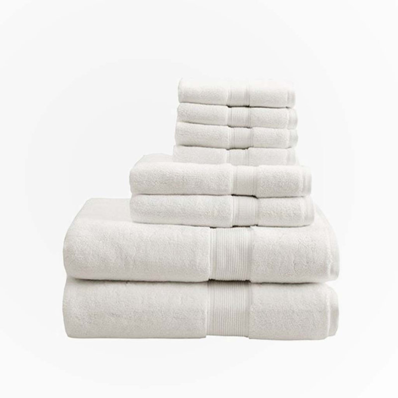 Gracie Mills Eulalia 800 GSM Cotton 8-Piece Antimicrobial Towel Set, Ivory