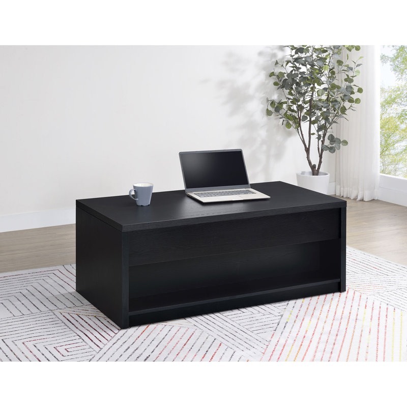 Table basse à plateau relevable noir avec deux tiroirs Canyon