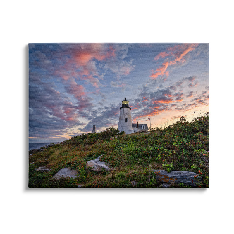 Nautical Lighthouse Pink Clouds Landscape by Rick Berk - Wrapped Canvas Print, 16" H x 20" W x 1.5" D