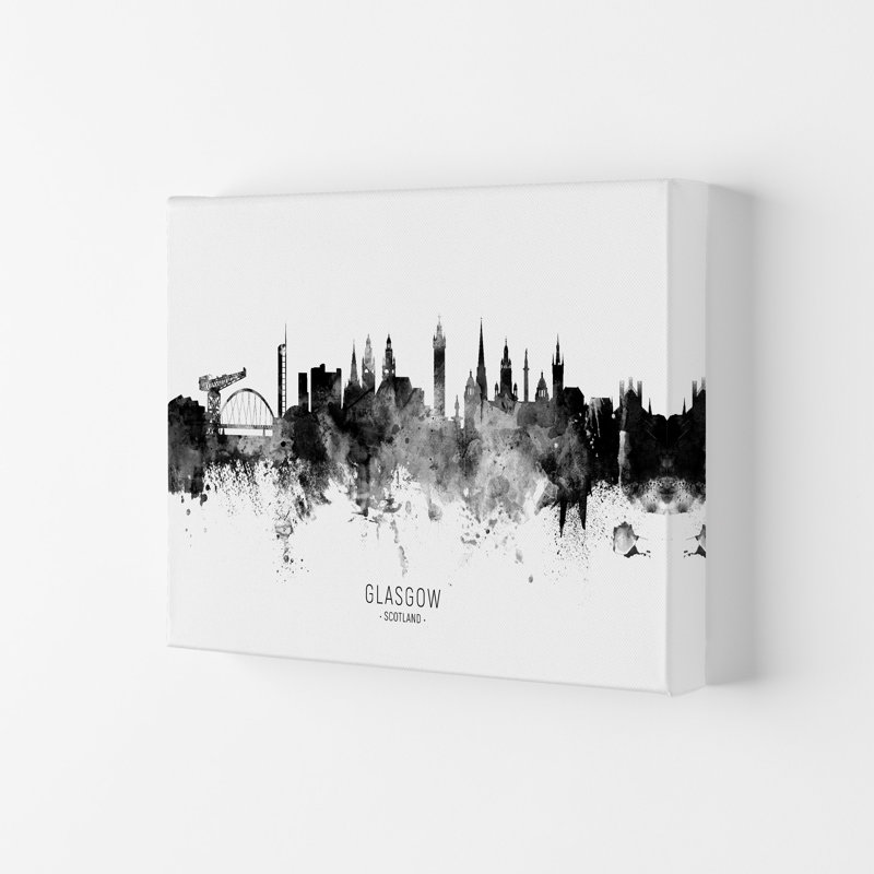 Glasgow Scotland Skyline Black White City Name by Michael Tompsett - Print, 59.4cm H x 84cm W x 4cm D, Wrapped Canvas