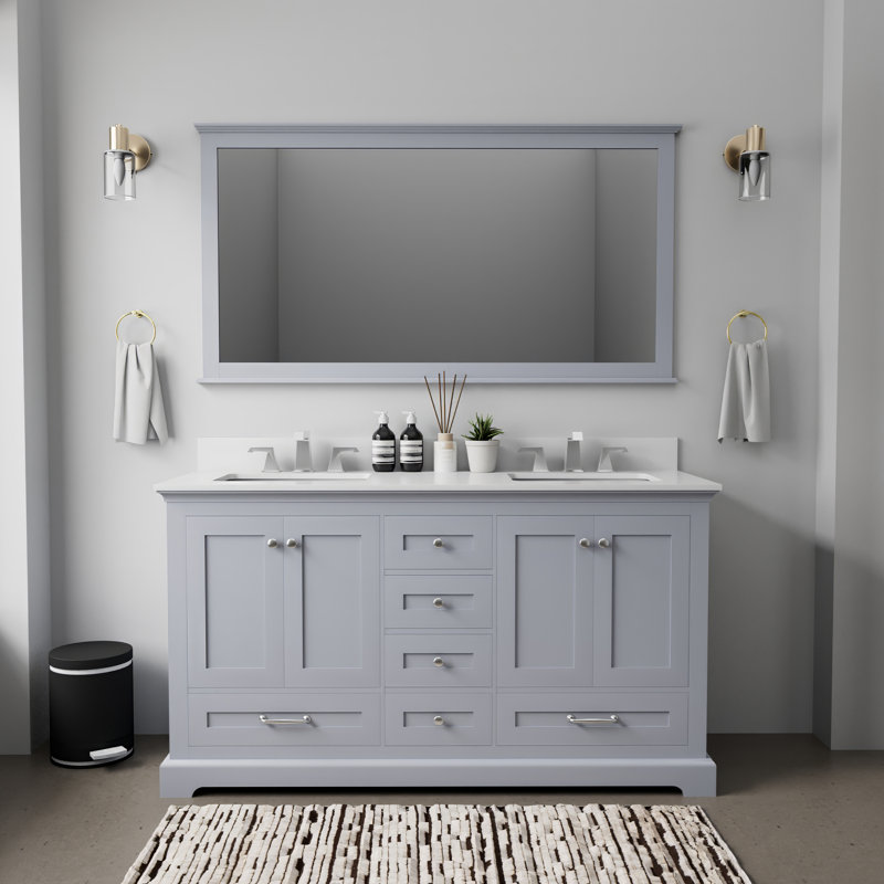 Dukes 60 in. W x 22 in. D Double Bath Vanity, Faucet Set, & 58 in. Mirror, Dark Gray, White Cultured Marble