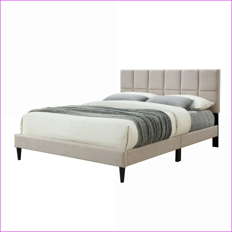 Lit simple en polyester dans une boîte avec chargement USB - Tête de lit carrée gris clair pour invité Deuxième chambre