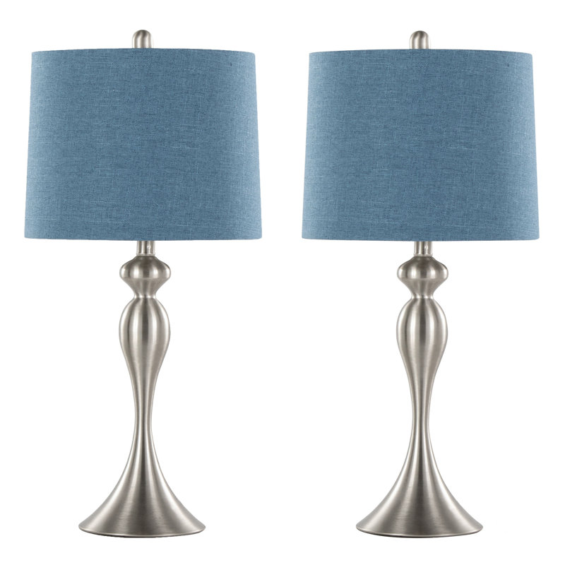 Contemporary Metal Table Lamp, Blue, Silver
