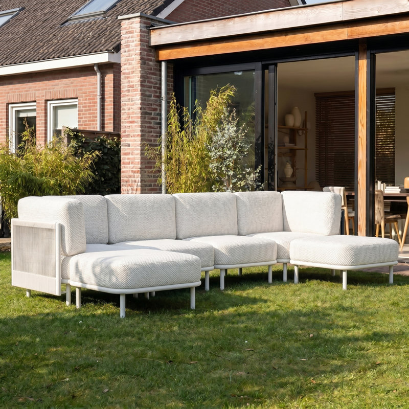 Ensemble de conversation modulaire à assise profonde 6 pièces Camaran, 6, Coussin blanc / cadre blanc, Sectional