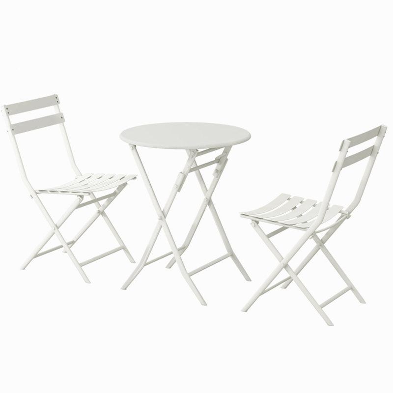 Ensemble bistro 3 pièces de table ronde pliable et chaises, Blanc