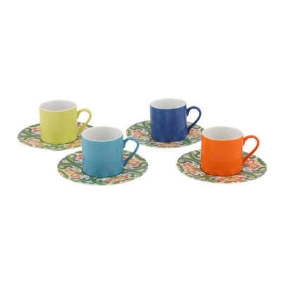 Elegant 8-Piece Coffee Cup Set, 100% Porcelain, Includes 4 Coffee Cups (2.4 x 2.4 x 2.0 inches, 3.4 fl oz) & 4 Saucers (4.7 x 4.7 x 0.8 inches) | Dishwasher & Microwave Safe, Perfect for Home & Office Use