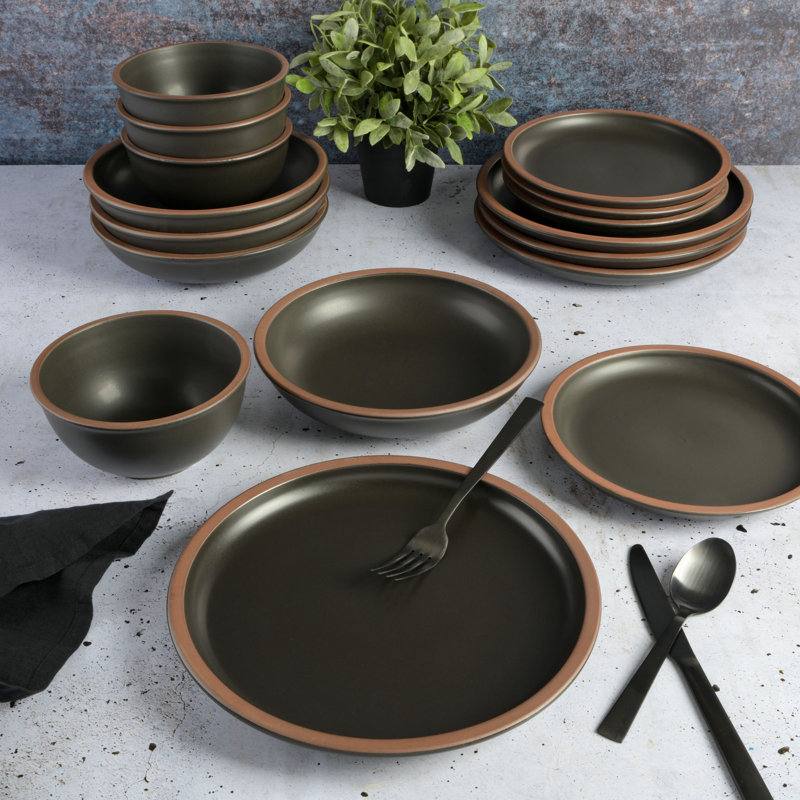 Gibson Soho Lounge Lagos Coupe Dinnerware Set, Service For 4 (16Pc), Black