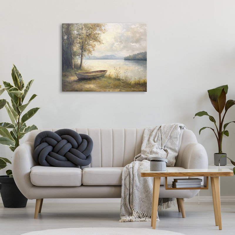 Bateau au bord du lac, toile par Petal Prints Design, H 30 po x l 40 po