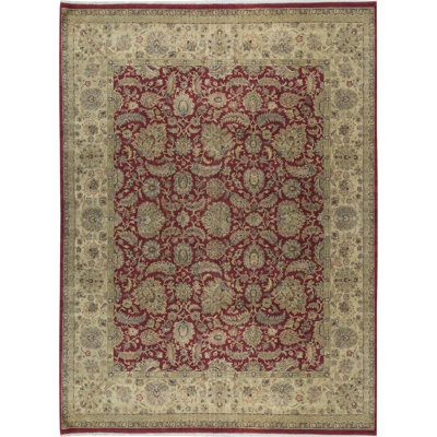 Tapis brun et rouge de haute qualité noué à la main