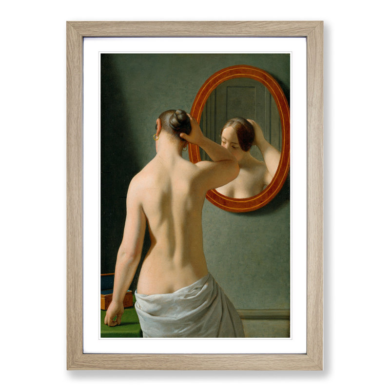 Nude Woman Before the Mirror by Christoffer Wilhelm Eckersberg - Picture Frame Painting on MDF, 65cm H x 48cm W x 2cm D