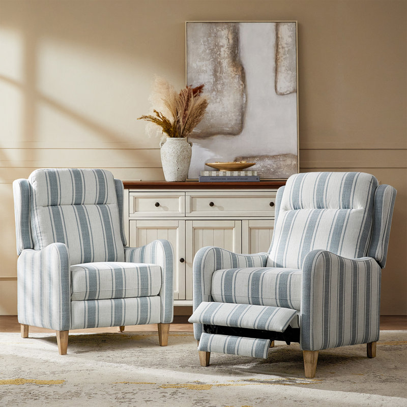 Fauteuil inclinable manuel de ferme de 31 po avec pieds en bois massif Beecher, Bleu