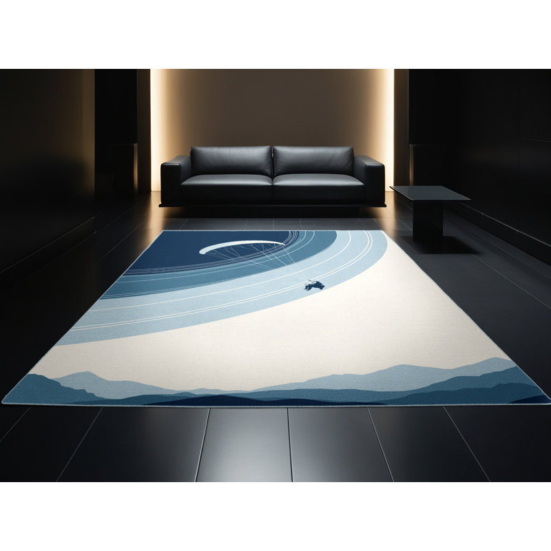 Machine Washable Hambrook Paragliding Scene Minimalist Rug in Blue – SkyBlue Binding, 4x6