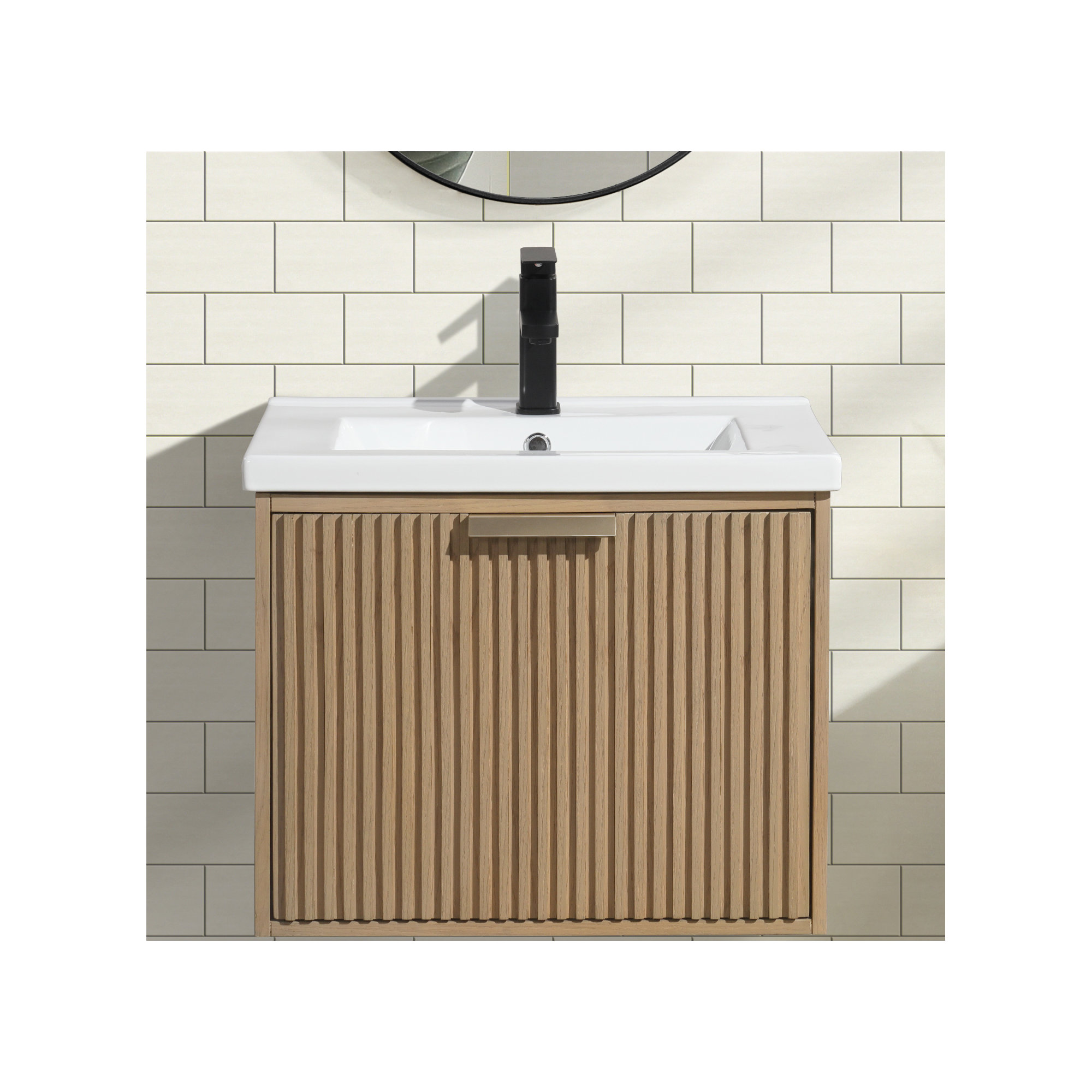 Anelie 24" Wall-Mounted Single Bathroom Vanity Set, Oak, Gold