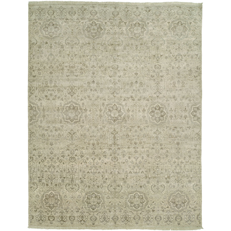 Tapis gris en laine noué à la main, Rectangle 4 pi x 6 pi