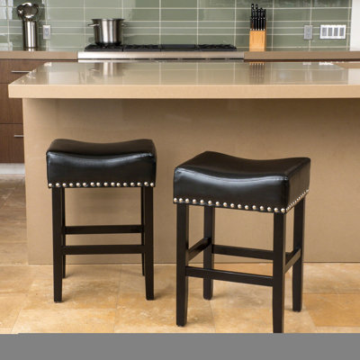 26" Backless Leather Counter Stools, 2-Pcs Set