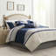 Édredon pour grand lit 7 pièces - Faux suède bleu lavable à la machine avec édredon, taies décoratives, coussins décoratifs, jupe de lit au design délicat, doux et confortable-127366273-127366276