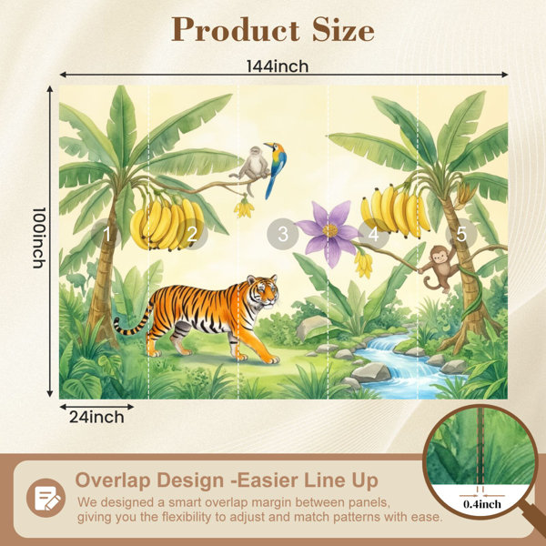 Red Barrel Studio Modern Peel and Stick Wallpaper Tropical Jungle Tiger ...