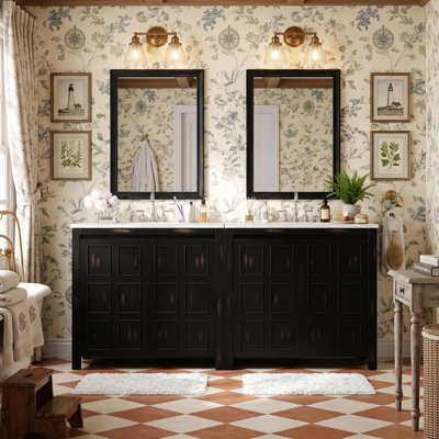 72" Double Bathroom Vanity Set Clayman With Two Ceramic Sinks, Storage Cabinet With Soft-Close Doors & Adjustable Shelf