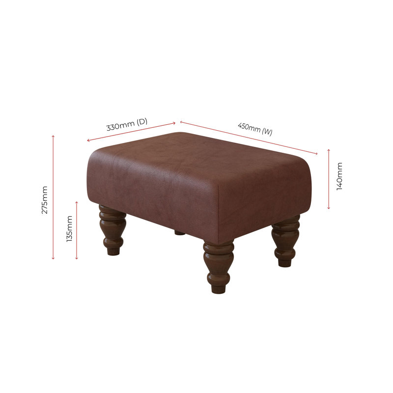 Manufactured Wood Accent Stool, Mahogany, Ox Blood Red, Italian Leather
