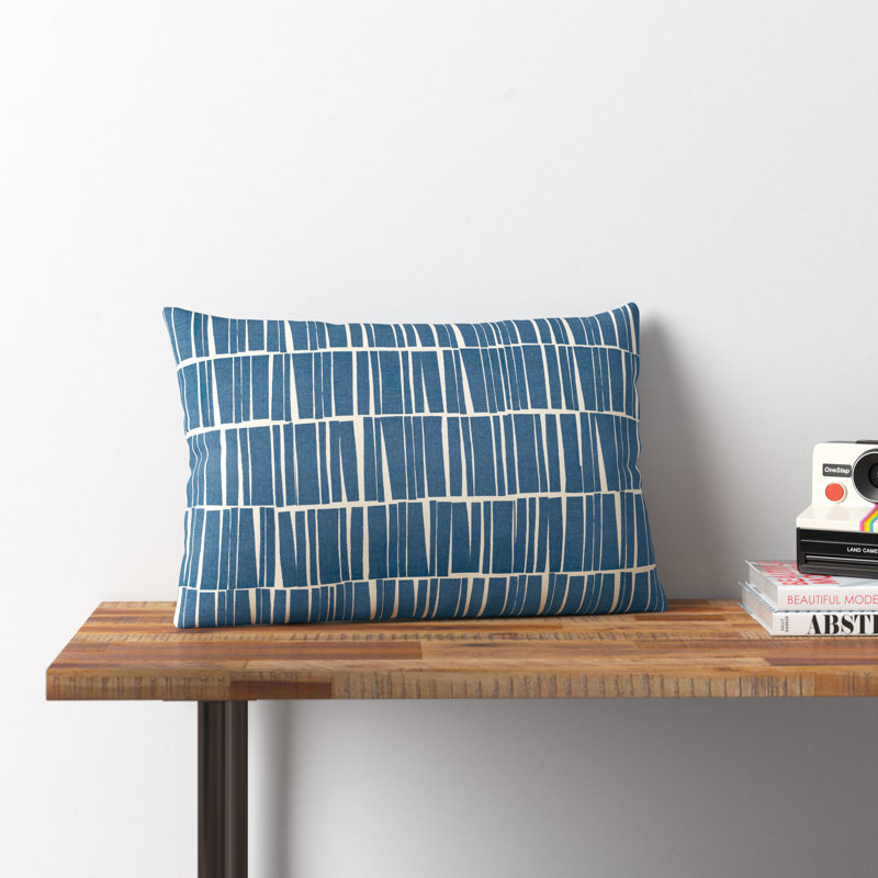 Sarges Abstract Cotton Pillow Cover, Dark Blue/Beige