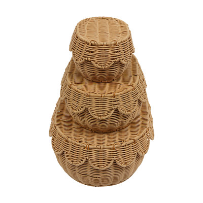 3Pcs Rattan Storage Baskets with Lid
