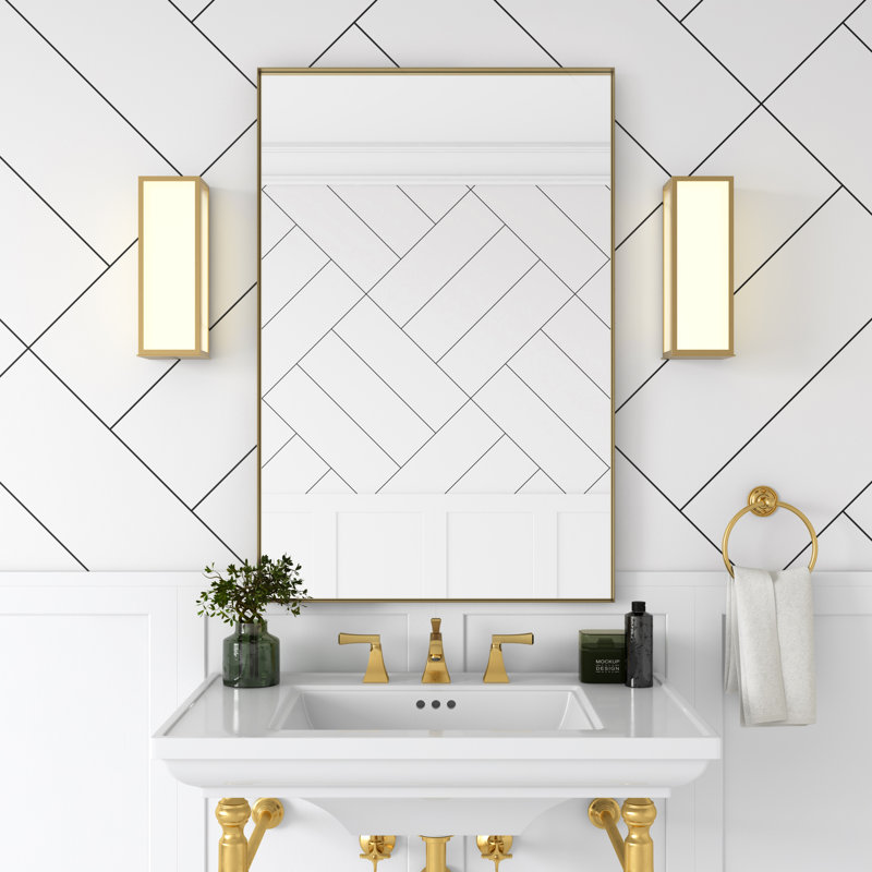 Carey Metal Flat Wall Mirror, 30" x 20", Gold