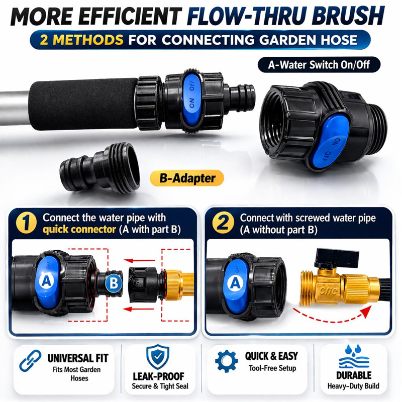 Extendable Car Wash Brush Water Fed 65 Inch Telescopic Cleaning Brush With Soft Bristles Aluminum Pole For RV Truck Boat Window Solar Panel