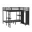 Très grand lit simple au-dessus de très grand lit simple avec garde-robe intégrée, lit superposé en métal avec bureau pliable, noir