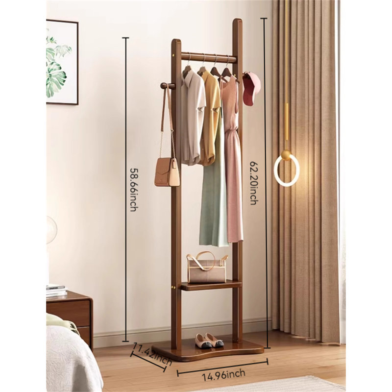 Aesthetic Solid Wood Clothes And Hat Stand, Brown