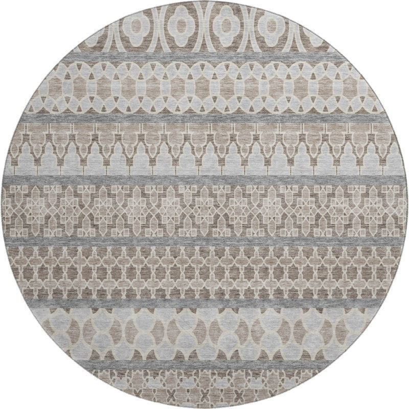 Premium Machine Washable Prisco Taupe Rug, Round 8'