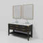 Meuble-lavabo double en chêne noir l 60 po x P 22 po, comptoir en marbre de Carrare, ensemble de robinet et miroirs 28 po