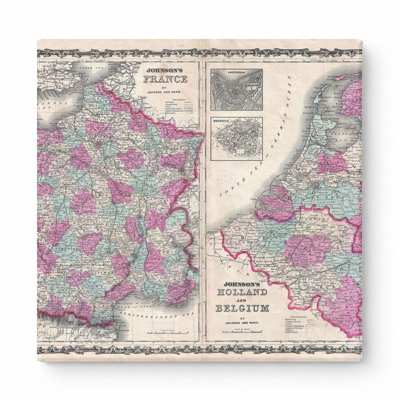 Johnson's Map of France, Holland and Belgium (1862) — Square Canvas Wall Art